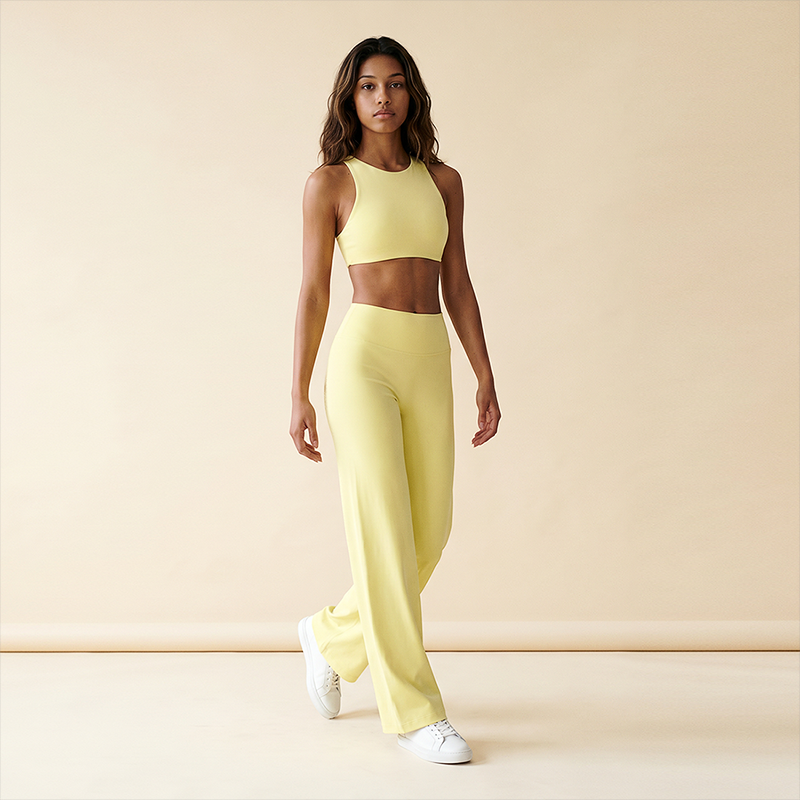 Wholesale Women's Brushed Fabric Sports Bra and Wide-Leg Pants Set