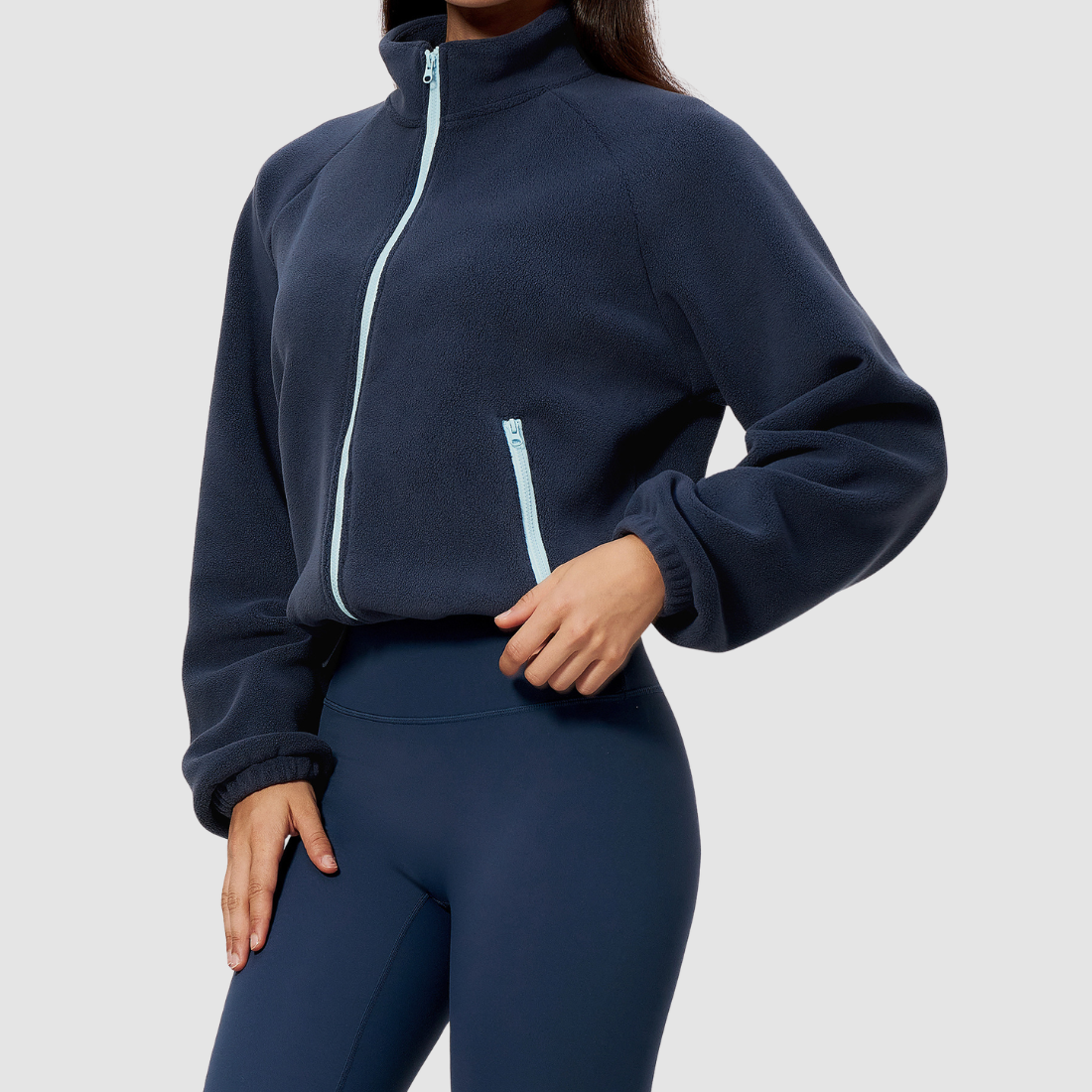 Wholesale Women's Activewear Plush Stand-Collar Zip Cropped Sports Jacket