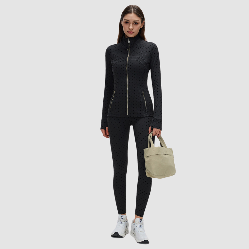 Wholesale Black Polka Dot Sports Jacket + High-Waisted Leggings