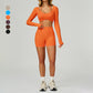 Seamless halter long sleeve top + High-waisted shorts 2-Piece Set