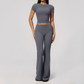 Wholesale Women's Buttery Soft Short Sleeve Crop Top & Flare Pants Yoga Set