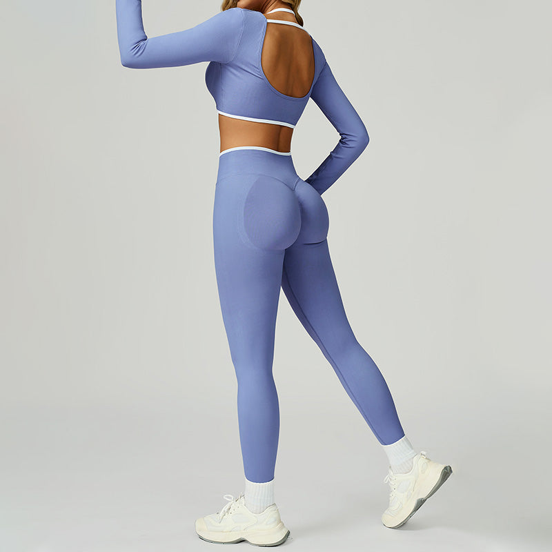 Seamless halter Contrasting Color top + High-waisted leggings 2-Piece Set