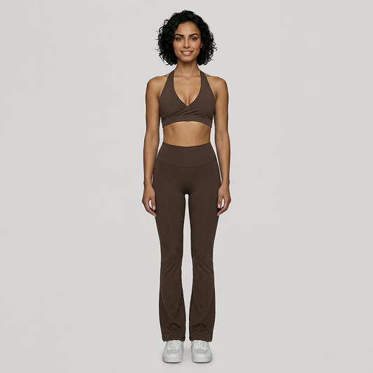 Deep V halter neck bra + high waisted pant 2-piece set