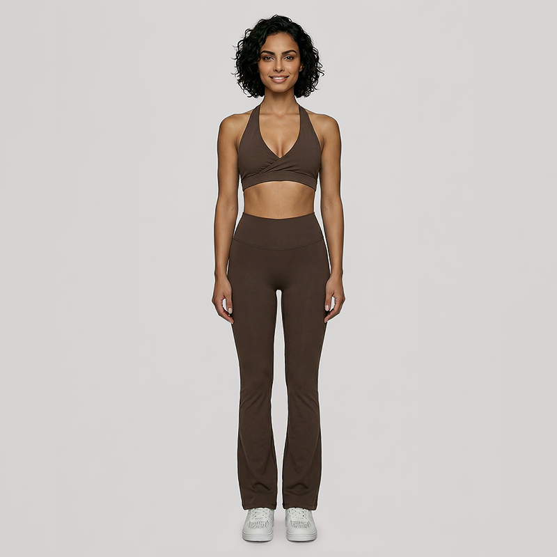 Deep V halter neck bra + high waisted pant 2-piece set