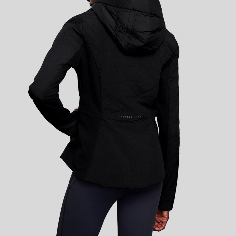 Faux two-piece hooded fleece-lined cotton jacket