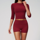 Wholesale Women's 3/4 Sleeve Crop Top & Biker Shorts Set – Seamless Yoga Activewear