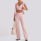 Wholesale Women's Open-Back Long Sleeve Crop Top & High Waist Leggings Set with Chest Pad