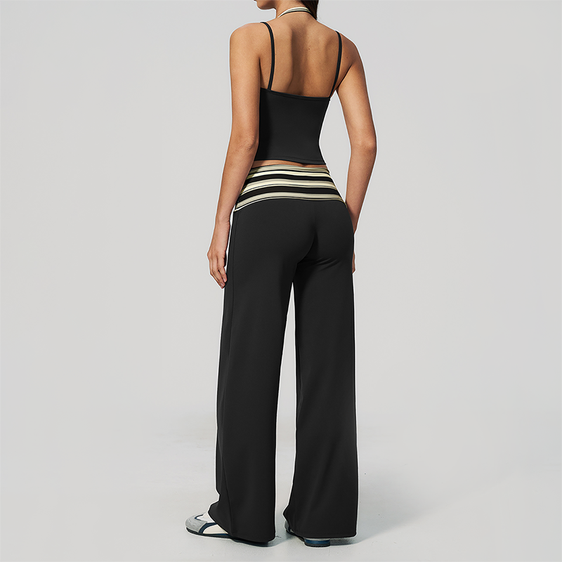 Wholesale Women's Polka Dot & Stripe Yoga Set Tank Top & Wide-Leg Pants w/ Chest Pad