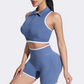 Stand collar zip vest + sports shorts two-piece set