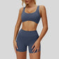 Sports bra with removable bra pads+High-waisted V-neck shorts at the back 2-piece set