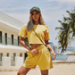 Wholesale Women's Casual Short Sleeve Top & Loose Shorts Athletic Set