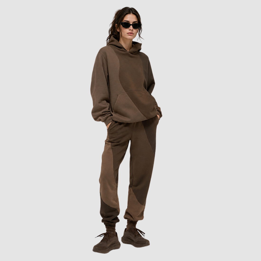 Wholesale Women's Colorblock Hooded Sweatshirt & Jogger Pants Set