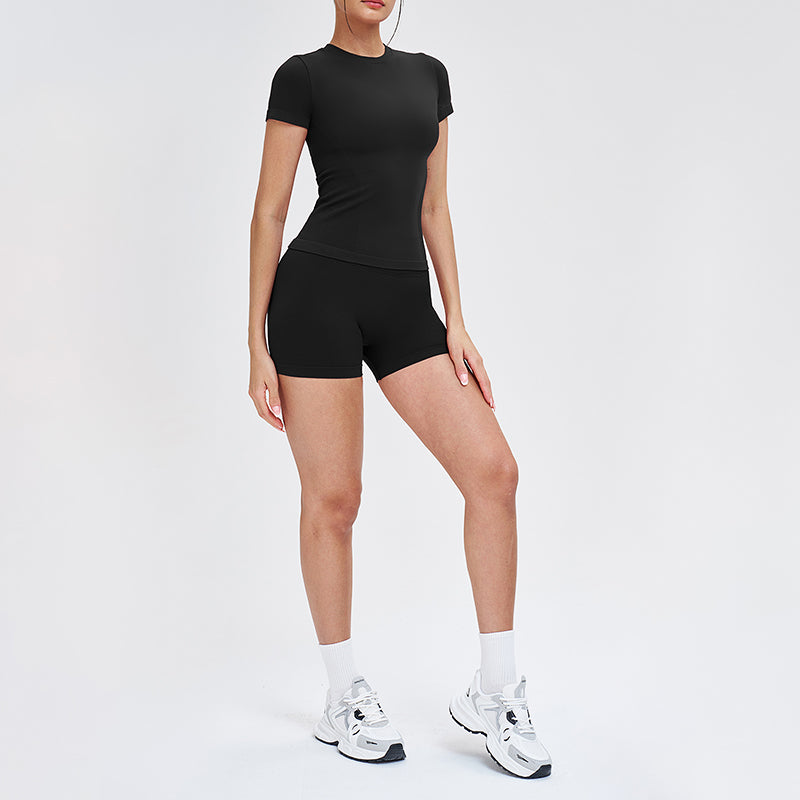 Wholesale solid color round-neck T-shirt + shorts