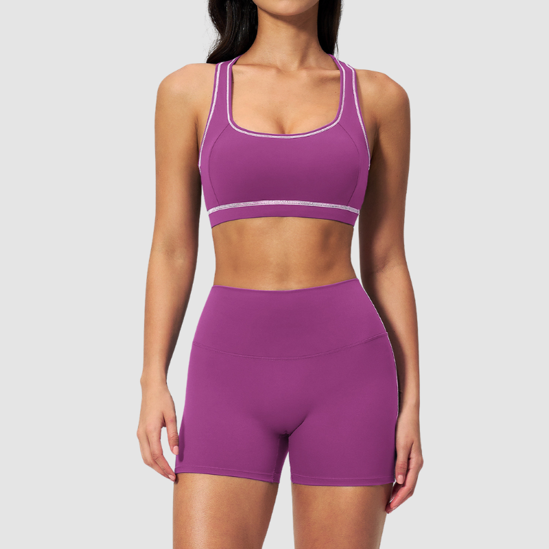 Wholesale Women's Seamless Seam-Detail Sports Bra + High-Waist Shorts Set – Butt-Lifting Yoga Gym Activewear