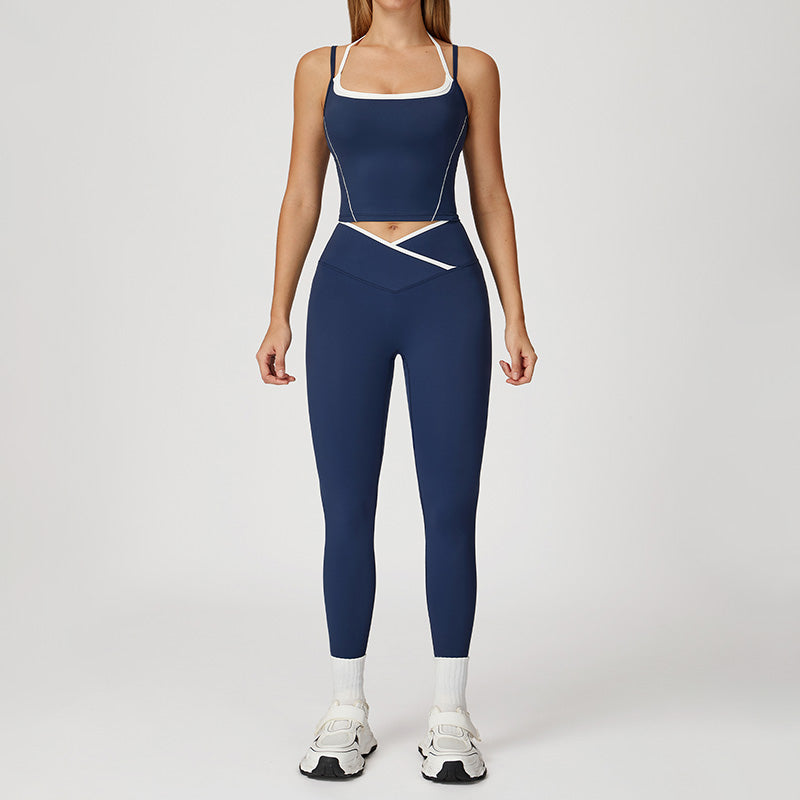 Fake two-piece halter tank top + High Waist leggings 2-piece Set