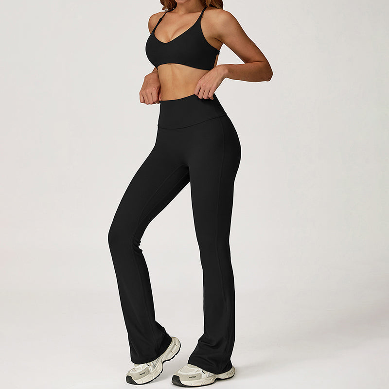 Cross-Back Sports Bra + Flared Leg Pants 2-Piece Set