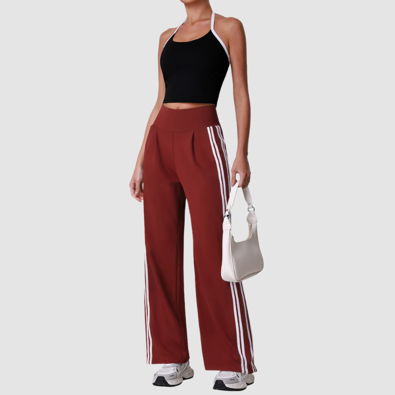 Wholesale Women's Striped Yoga Tank Top + High-Waist Wide-Leg Pants Set – Built-In Bra Pad Gym Fitness Set