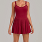 Wholesale Women's Fake Two-Piece Tennis Dress – Anti-Exposure Pleated Yoga Skirt w/ Built-in Shorts