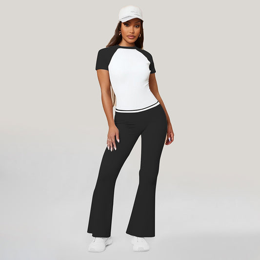 Pantalones de pierna de la pierna abalanzada + de manga corta + Set de 3 piezas contrastante de manga corta + banda de 3 piezas