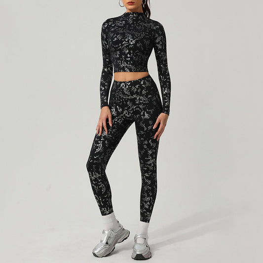 Wholesale women's hot-stamped silver high-stretch top | Wonderxfans bulk activewear