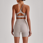 Wholesale Brushed Naked-Feel Open-Back Sports Bra & High-Waist Shorts Set – Sculpting Yoga 2-Piece