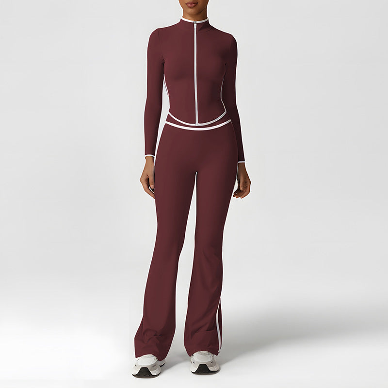 Quick-Drying Stand-Collar Jacket + High-Waisted Flared Pants 2-Piece Set
