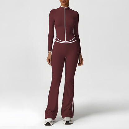 Quick-Drying Stand-Collar Jacket + High-Waisted Flared Pants 2-Piece Set