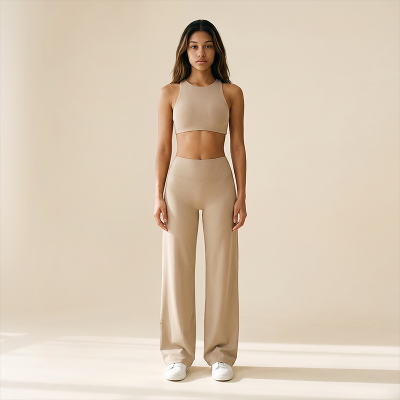 Wholesale Women's Brushed Fabric Sports Bra and Wide-Leg Pants Set