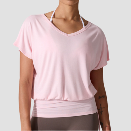 Wholesale Loose Ribbed Yoga T-Shirt – V-Neck Running & Fitness Top