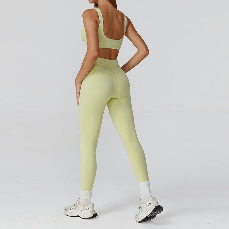 Contrasting Color Sports Bra + high waist leggings 2-piece set