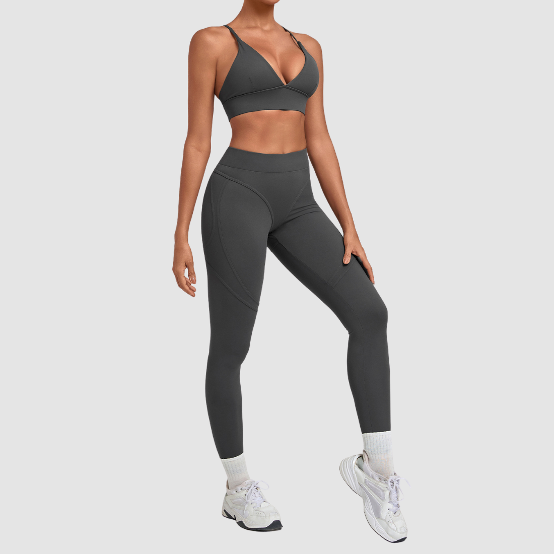 Wholesale Women’s Spliced Cami Sports Bra & Cropped Leggings Yoga Set