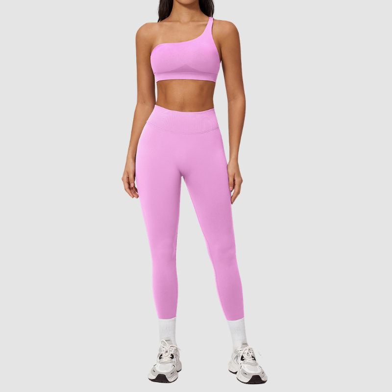 Wholesale Seamless One-Shoulder Sports Bra & High-Waist Leggings Set – Quick-Dry Yoga 2-Piece