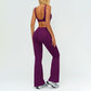 Square neckline backless sports bra+High-waisted flared pants 2-piece set