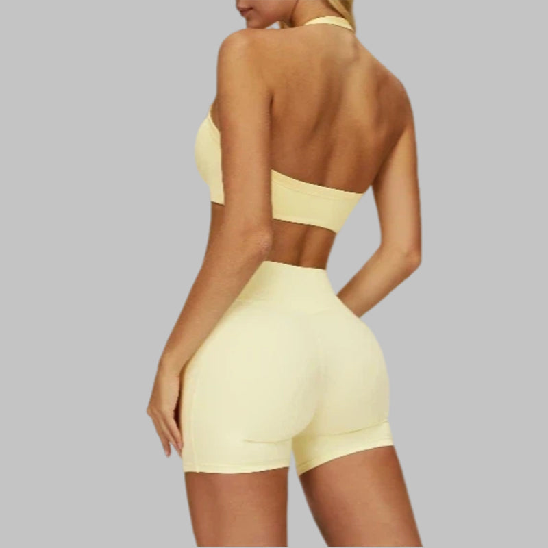 Removable breast sports bra+Sport shorts 2-piece set