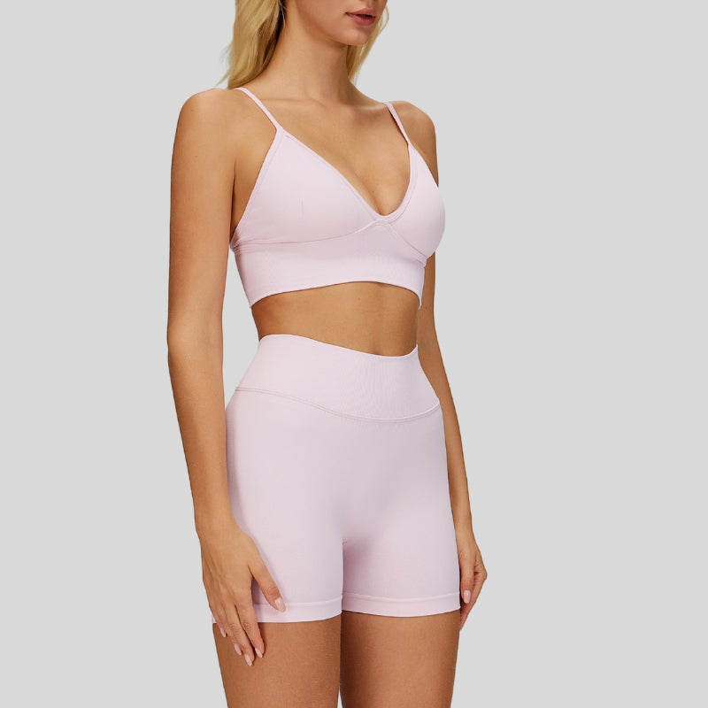 seamless Sports Bra + High-waisted shorts 2-Piece Set
