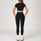 round-neck short sleeve sports crop top+high-waisted leggings set