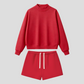 Semi-High Neck Top + Drawstring Shorts 2-piece set