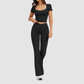 Wholesale square-neck crop top + high-waisted flared pants