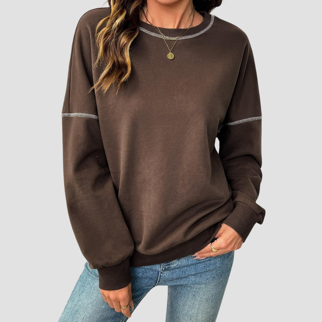 Wholesale Round Neck Seam Detail Sweatshirt – Casual Loose Sportswear Hoodie