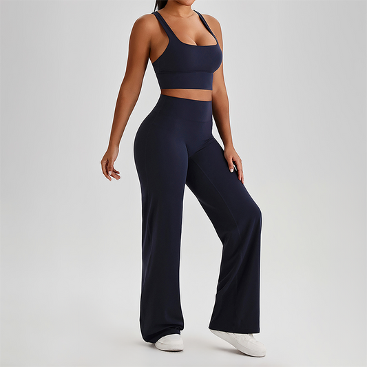 Wholesale Women's Peach Lift High Waist Flare Pants Yoga Set – Cross Back Sports Bra 0258