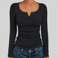 Wholesale Women's Button V-Neck Long Sleeve Ribbed Knit Top