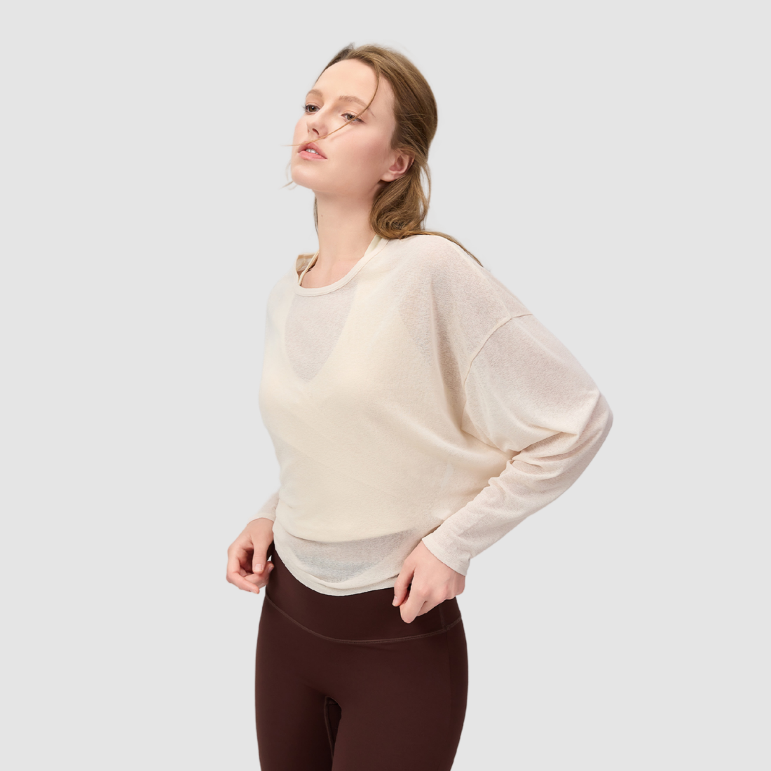 Wholesale Women's Slub-Texture Long-Sleeve Yoga Top – Loose Running Cover-Up