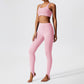 Removable padded sports bra + footed sports leggings 2-piece set
