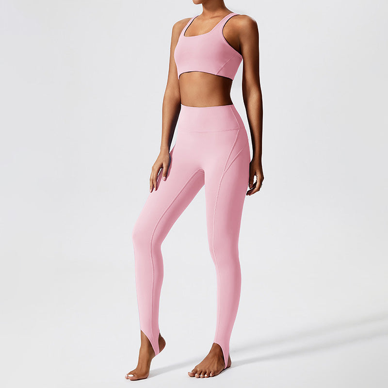 Removable padded sports bra + footed sports leggings 2-piece set