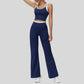 Two-piece contrasting sports tank top+port slightly flared pants 2-piece set