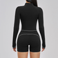 Color blocking Sports jacket+Sport Bra+High waisted shorts 3-piece set