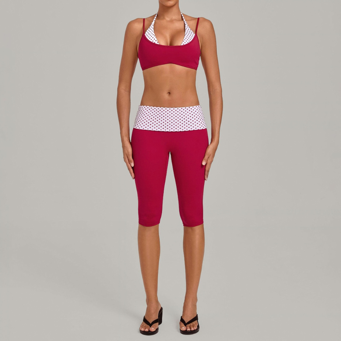 Wholesale Women's Faux-layered Bra Bra+Fold-over Waistband Shorts 2-Piece Set