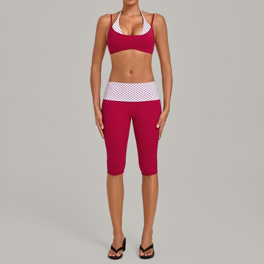 Wholesale Women's Faux-layered Bra Bra+Fold-over Waistband Shorts 2-Piece Set