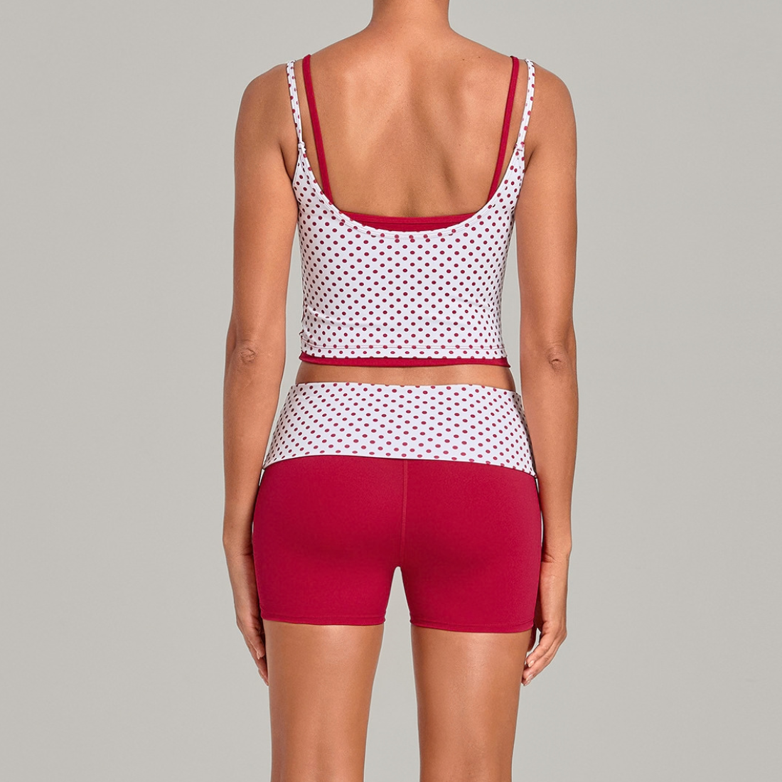 Wholesale Women's Retro Print Double-Strap Yoga Vest+High-waist Shorts Two-Piece Set