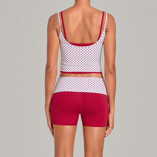 Wholesale Women's Retro Print Double-Strap Yoga Vest+High-waist Shorts Two-Piece Set